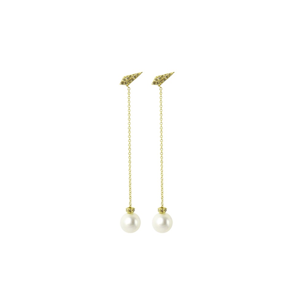 Long Drop Pearl Earrings with Leaf Stud Details