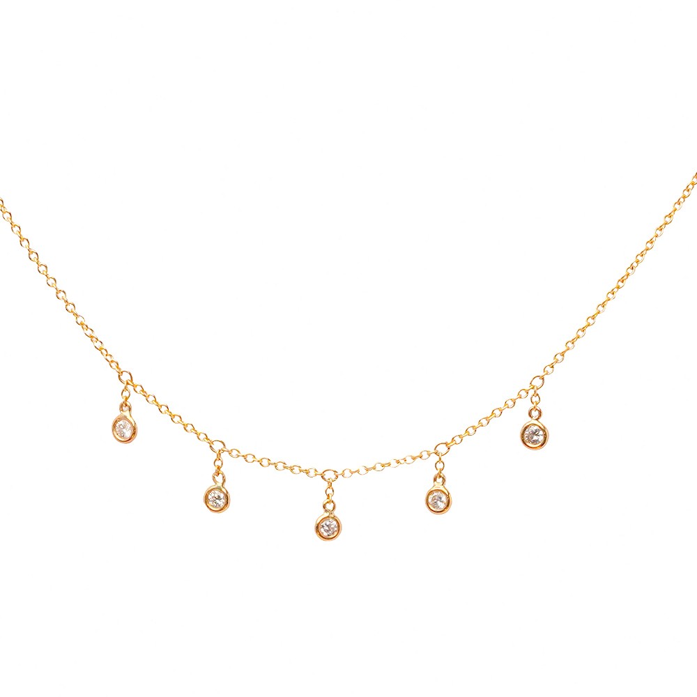 Gold Bezel Diamond Droplet Necklace