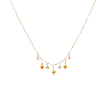 Gold Dangle Nugget Charms and Diamond Droplets Necklace