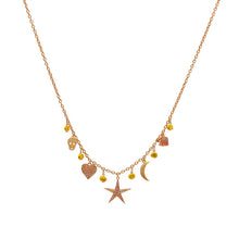 Yellow and Rose Gold Diamond Encrusted Charm Necklace