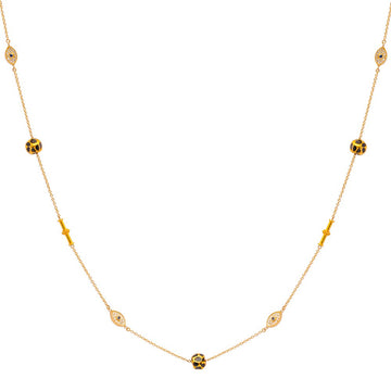 Diamond God Eye and Black Roundel Gold Necklace