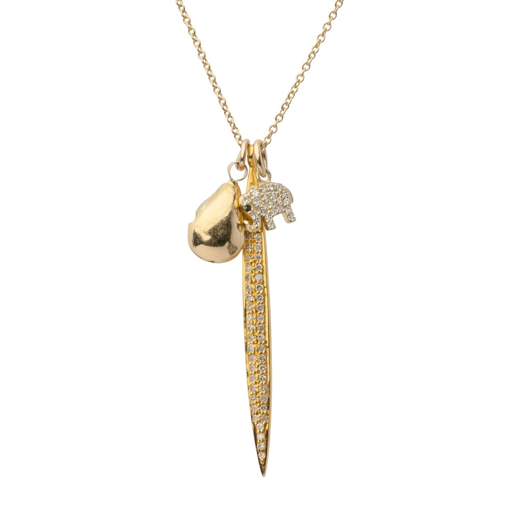 Jingle Drop, Gold Leaf and Diamond Encrusted Elephant Charm Necklace