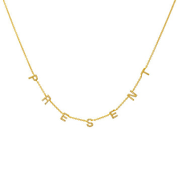 14k gold necklace with diamond word Be Present