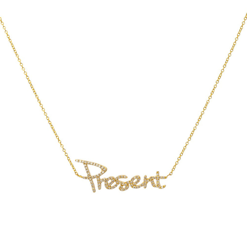 Gold Necklace with Diamond Cursive Word