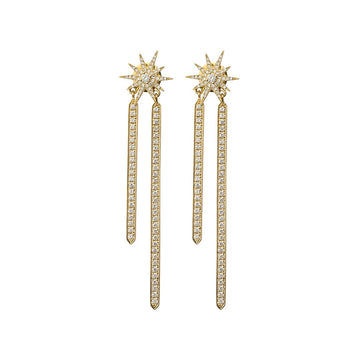 Double Star Burst Diamond Drop Earrings