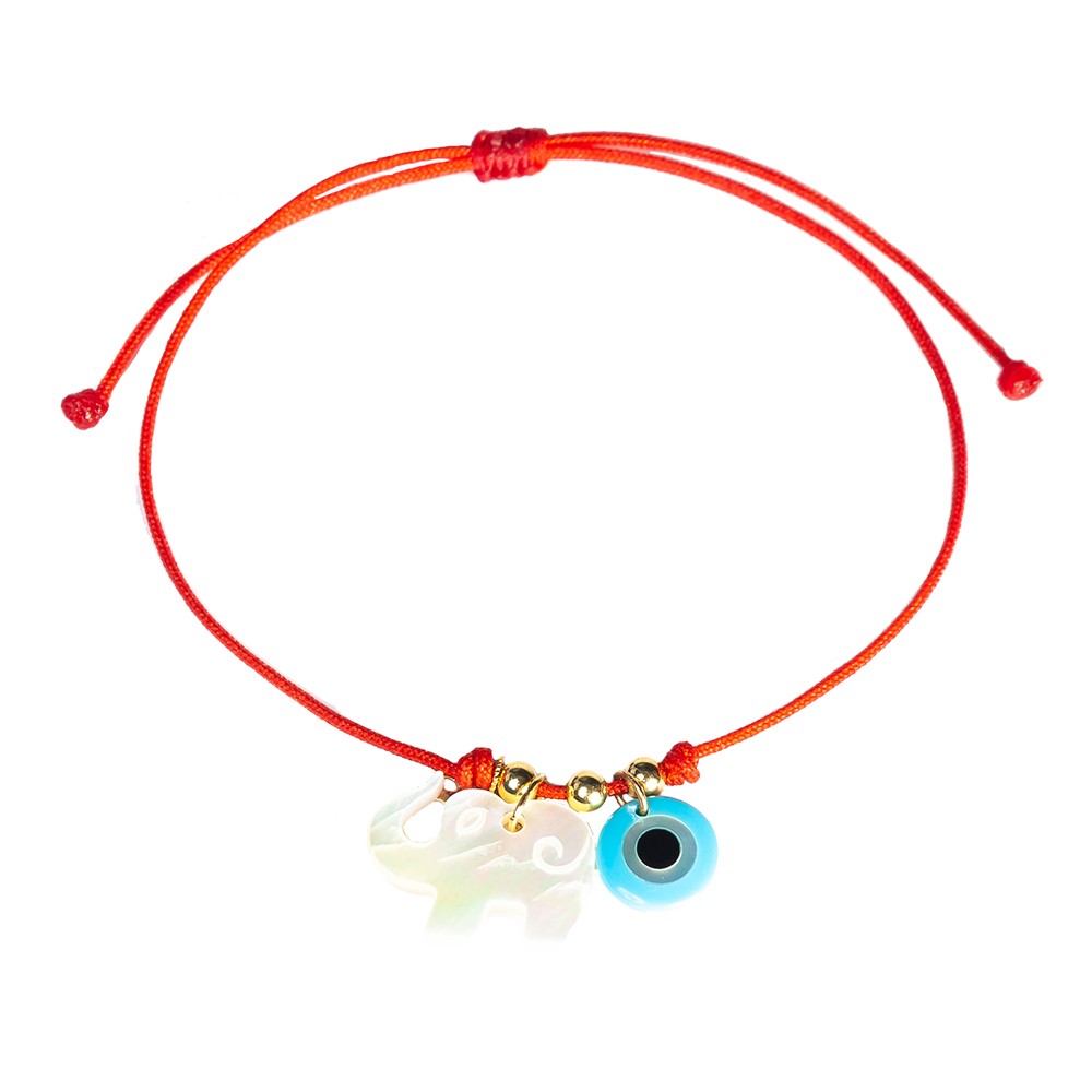 Red String Bracelet Mother Of Pearl God Eye And Elephant