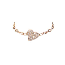 Gold Chain Ring with Diamond Encrusted Heart