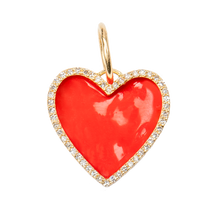 Large Enamel Red Heart with Diamonds