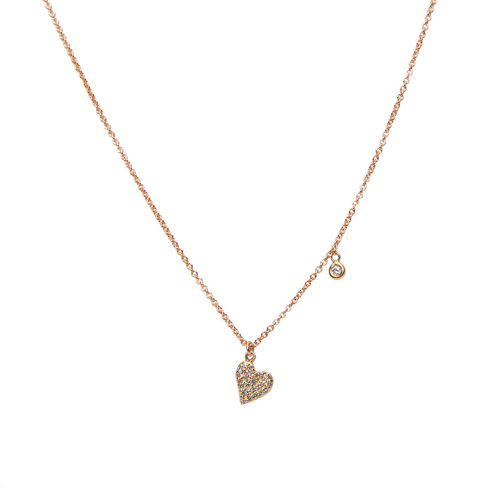 Heart and Mini Diamond Charm Necklace