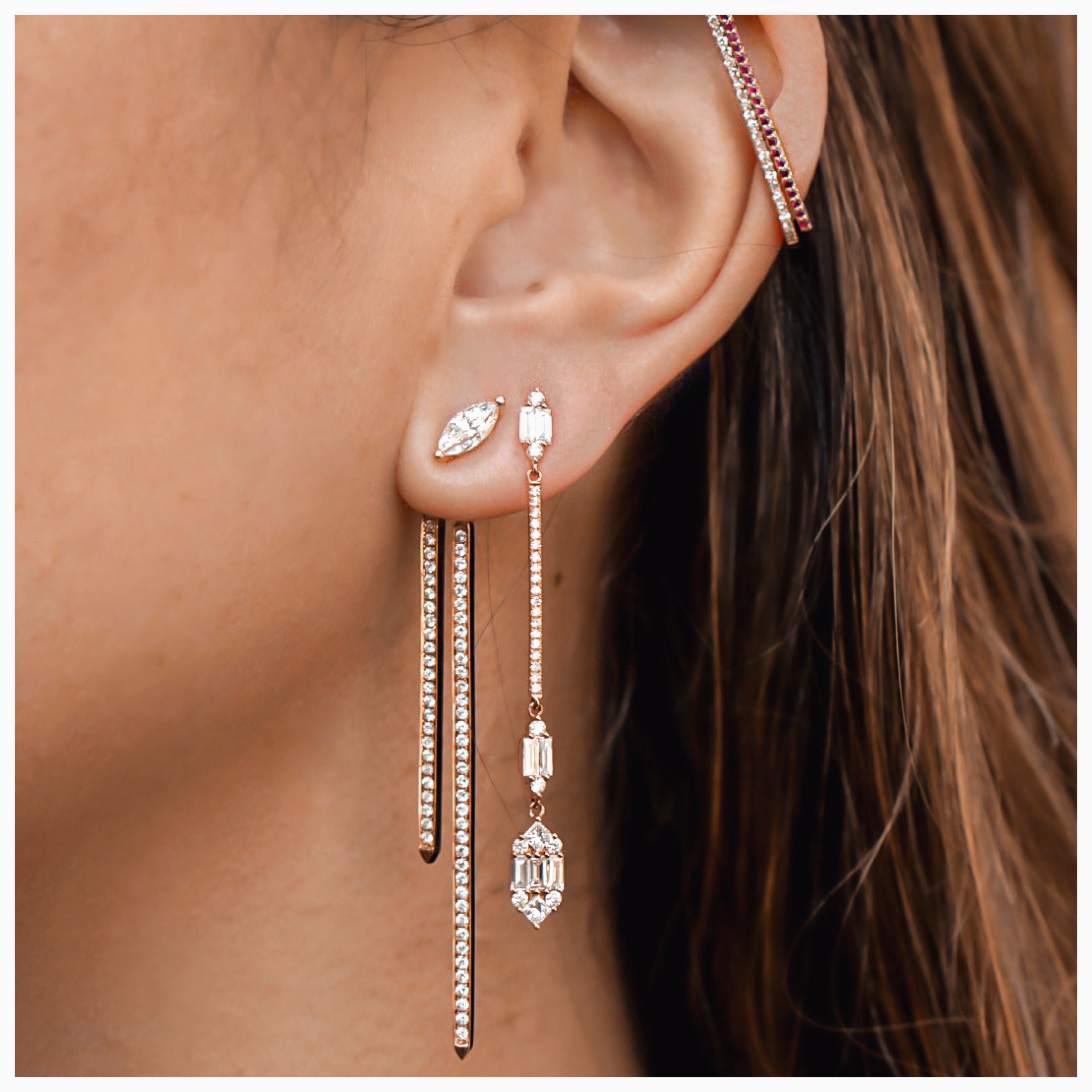 Double Star Burst Diamond Drop Earrings