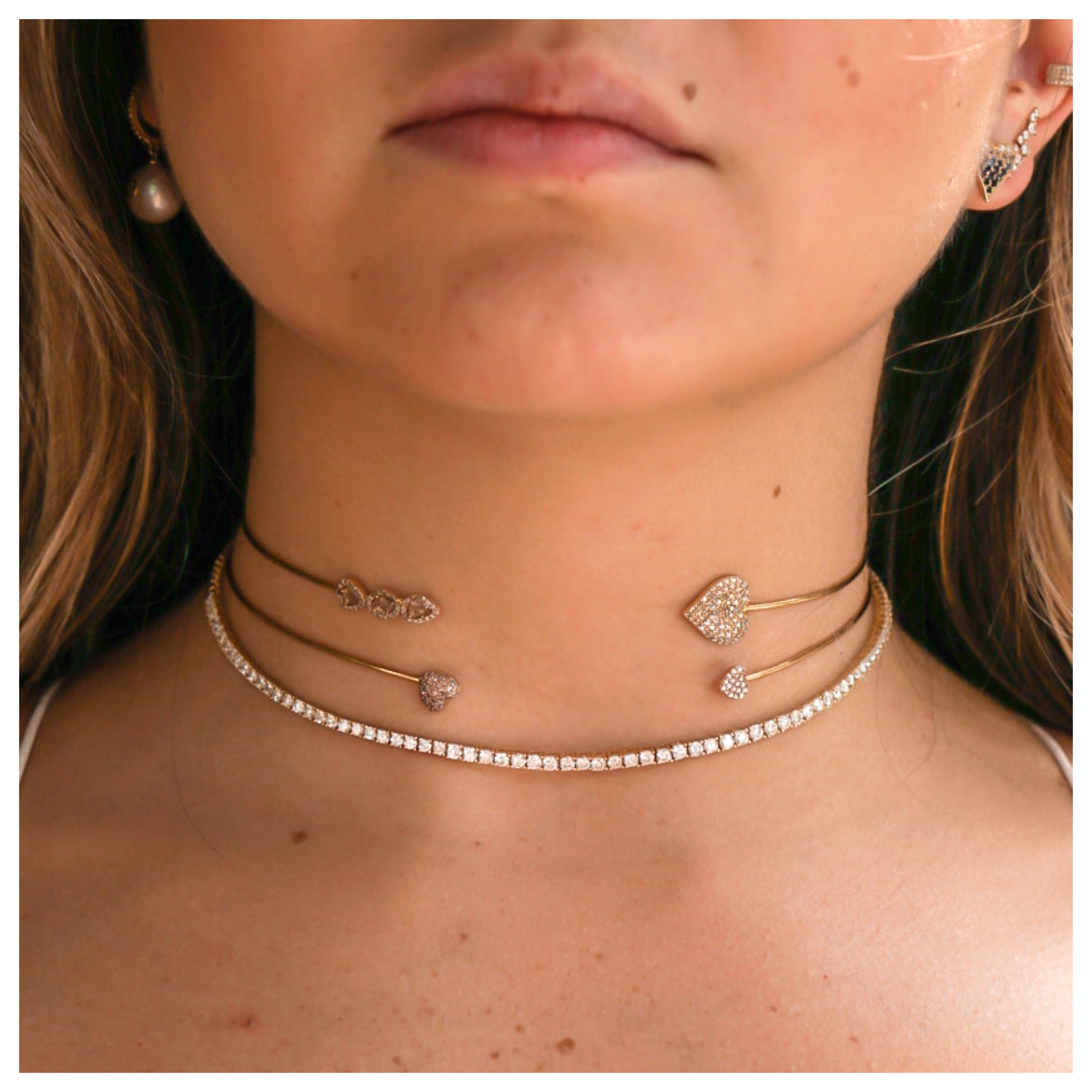 Gold Choker with Diamonds and Heart