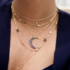 Blue Sapphire Crescent & Diamonds Necklace 