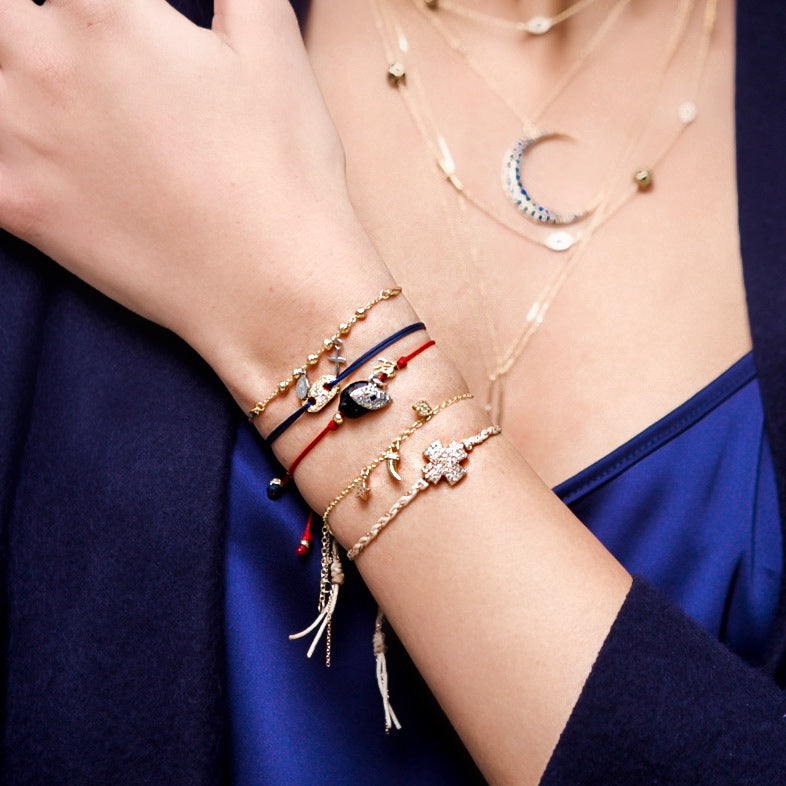 Red String Bracelet with God Eye and Black Tourmaline Charms