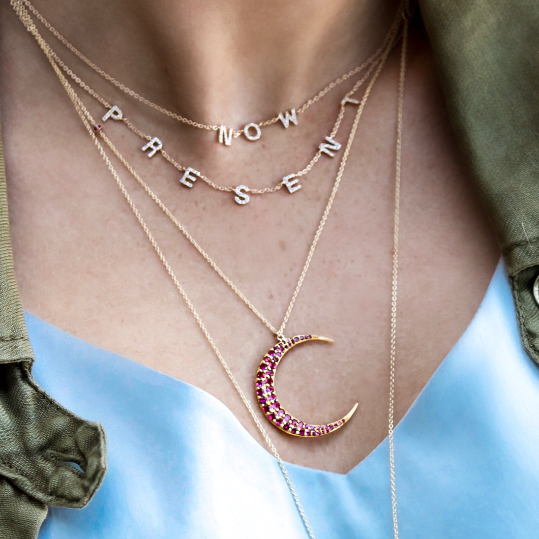 14k gold necklace with diamond word Be Present