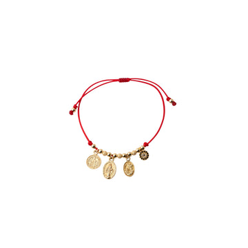 Red String Bracelet with Spiritual Medallion Charms