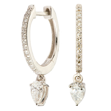 14mm Pavé Diamond Huggies with Hanging Tear Drop Diamond