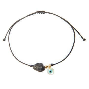 Black String Bracelet with Black Tourmaline and Mother of Eye Pearl